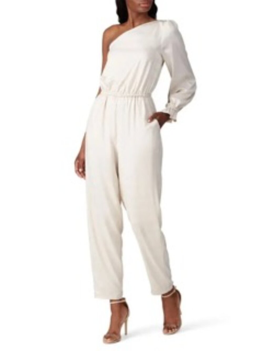 Love, Whit One Shoulder Ivory Jacquard Jumpsuit Size 2